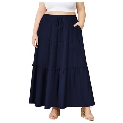 Moon Wood gonna lunga pieghettata donna taglie forti gonna estiva svasata vita alta elastica a-linea con tasche casual elegante
