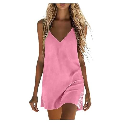 Generico abito da donna senza schienale estivo senza maniche lungo casual prendisole da donna leggeri boho chic vestiti da spiaggia abito flowy open back lounge abiti per vacanze spiaggia casa tinta unita