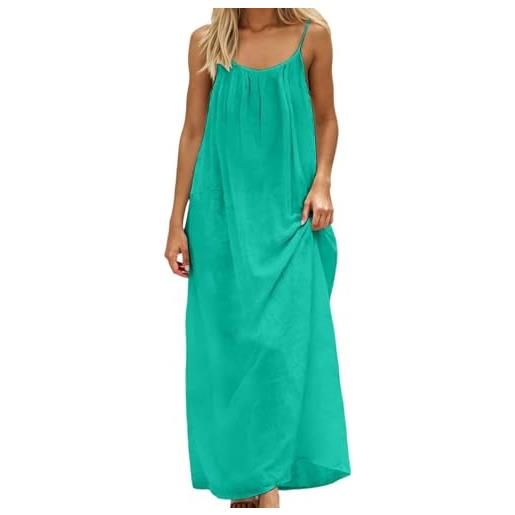 Generico abiti estivi donna, vestito estivo donna lungo lino abito casual tinta unita senza maniche loose maxi abiti senza schienale con cordino