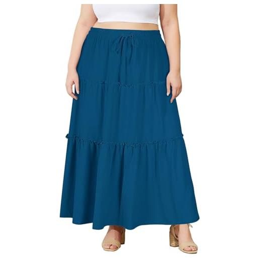 Moon Wood gonna lunga pieghettata donna taglie forti gonna estiva svasata vita alta elastica a-linea con tasche casual elegante