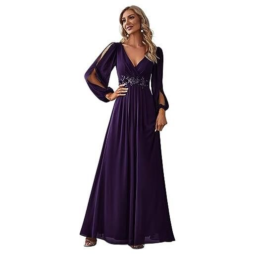 Ever-Pretty vestito da cerimonia elegante linea ad a scollo a v a abiti da sera 00461 viola scuro 52