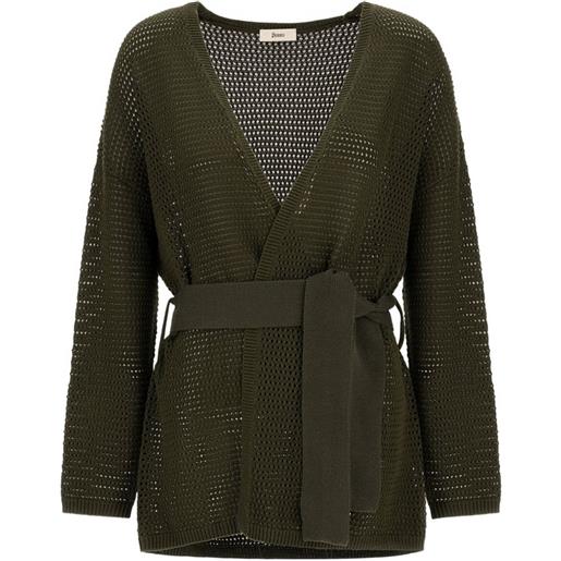 Herno cardigan traforato con cintura - verde