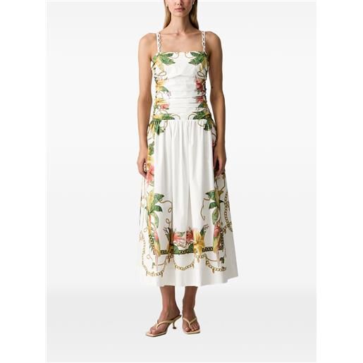 FARM Rio abito midi tropical royalty smanicato bianco