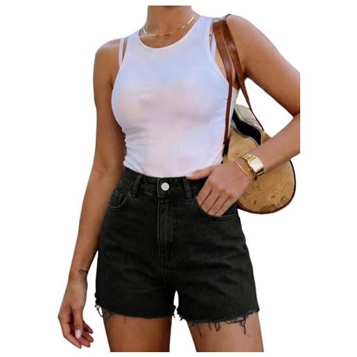 SOLY HUX pantaloncini in jeans da donna a vita alta pantaloncini estivi pantaloncini in jeans attillati pantaloncini in denim aderenti con orlo con frange abiti streetwear, grigio scuro, xl