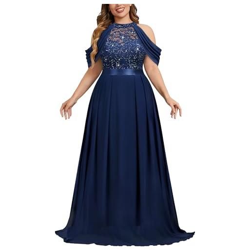 MISSMAY - abito da sera da donna, per taglie forti, elegante, con scollo a halter, in pizzo con paillettes e chiffon, ideale per ospiti a matrimoni, abito lungo maxi, blu navy, x-large di più