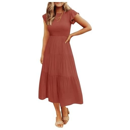 ZESICA - abito longuette estivo da donna, casual, a maniche corte, girocollo, a grembiule, con elastico in vita