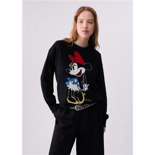 Liu jo maglia jacquard in lana mrs mouse, nero/miss mouse