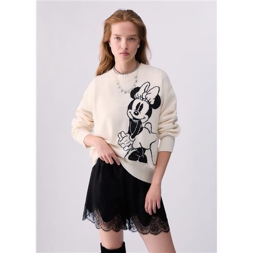 Liu jo maglia jacquard in lana mrs mouse, bianco/miss mouse b&w
