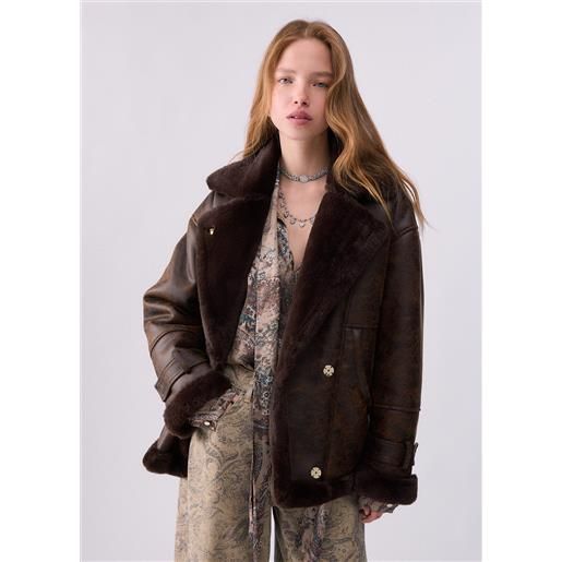 Liu jo giubbotto aviator, marrone scuro