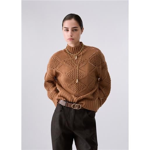 Liu jo lupetto con perline e traforature, beige