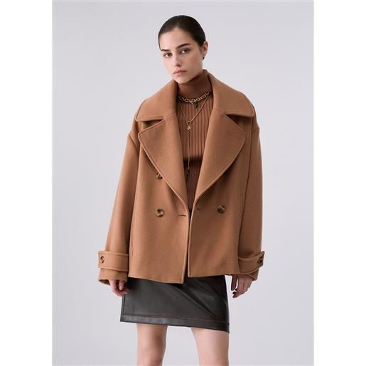 Liu jo cappotto corto doppiopetto in lana, beige