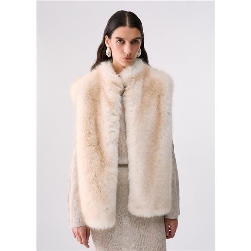 Liu jo gilet in pelliccia sintetica con cintura, panna