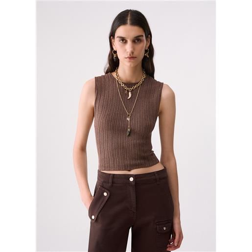 Liu jo top incrociato in lurex, marrone