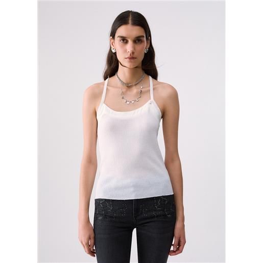 Liu jo top in maglia con incrocio, bianco lana