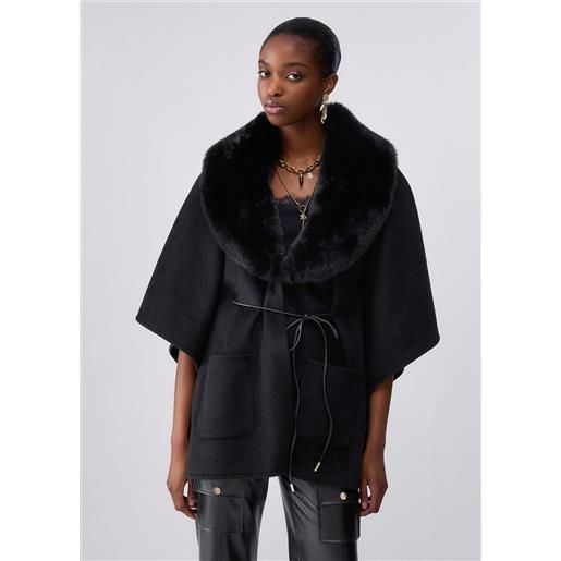 Liu jo poncho in montone sintetico, nero