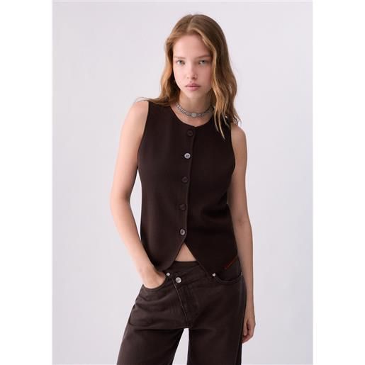Liu jo gilet in maglia con dettaglio in pizzo, moka