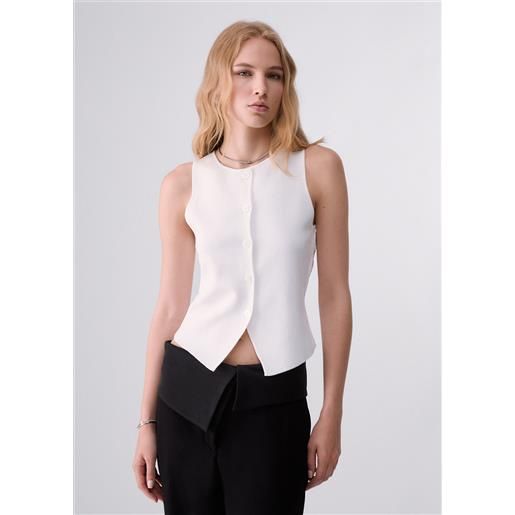 Liu jo gilet in maglia con dettaglio in pizzo, bianco