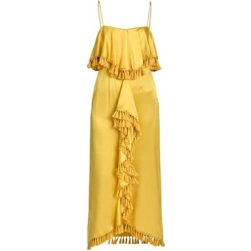 Cinq A Sept abito midi luma con ruches - giallo