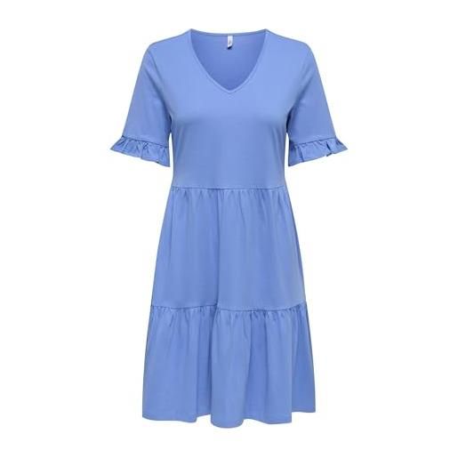 Only onlbloom life s/s v-neck frill dress jrs, blu oltremare, l donna