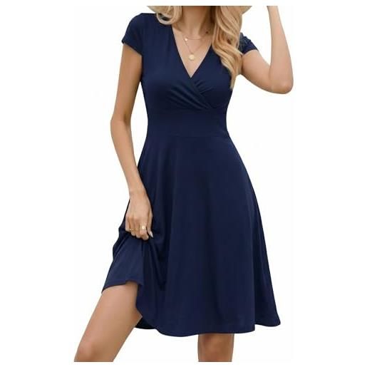 Zeagoo vestito donna estivo scollo a v maniche corte abito | elegante curvy, al ginocchio vestiti