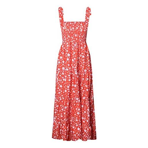 kinstell, abito estivo da donna bohémien, con spalline sottili, scollo quadrato, volant, casual, morbido, lungo, adatto per spiaggia e feste, s