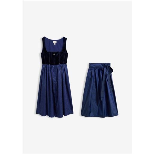 bonprix abito bavarese midi con velluto (set 2 pezzi)-blu