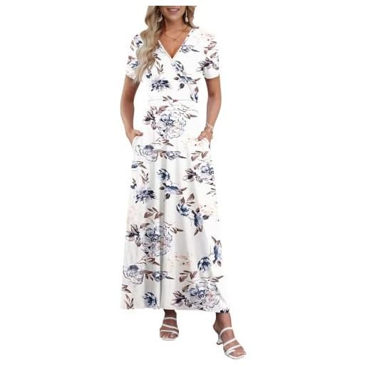 AUSELILY vestito lungo donna elegante scollo a v manica corta vita alta