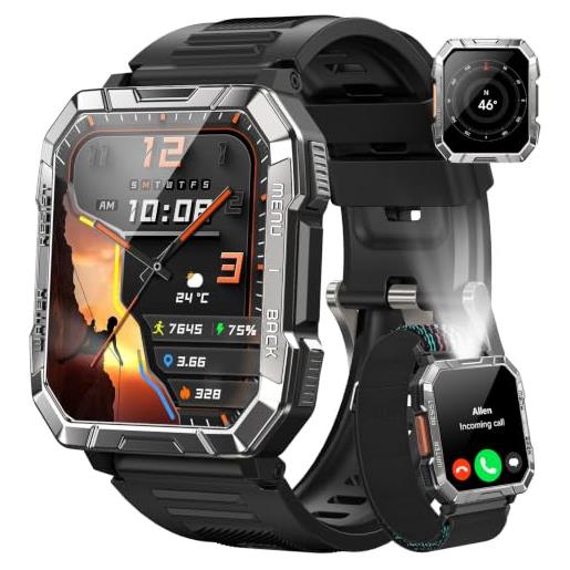 Blackview smartwatch uomo, smartwatch militare uomo fitness con chiamate bluetooth, 2.01 orologio intelligente 112+ modalità sportive/900 m. Ah/sonno/cardiofrequenzimetro/torcia/bussola per android ios