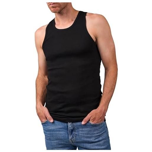 Basic Treasure 5 canottiere uomo costina fine, 100% cotone, nero, m