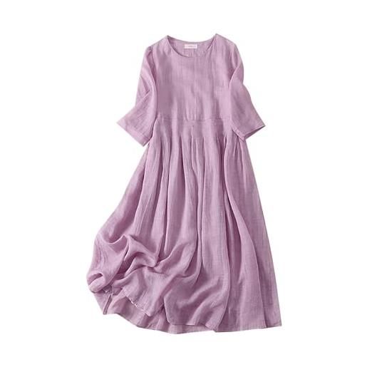 Generic vestito lungo donna in cotone e lino abiti lunghi abito casual lungo da donna con scollo tondo in cotone e lino a doppio con orlo fluido vestiti lunghi casual abito estivo elegante (red xxl)