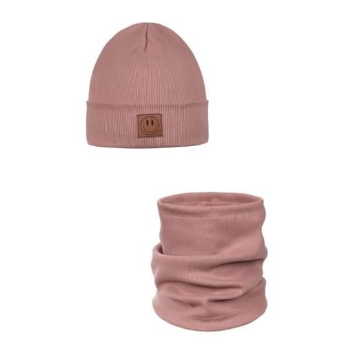 ANDER set cappello e scaldacollo bambino, 2 pezzi unisex smile | scaldacollo e cappello bambino, 97% cotone, 3% elastan, oeko-tex standard 100, copre orecchie e collo, da 1 mese a 16 anni