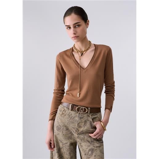 Liu jo maglia con scollo a v, beige