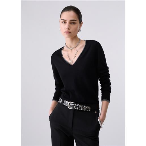 Liu jo maglia con scollo a v, nero