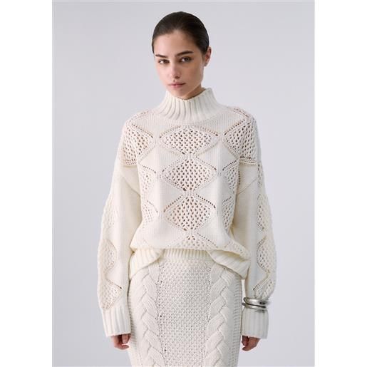 Liu jo lupetto con perline e traforature, bianco lana
