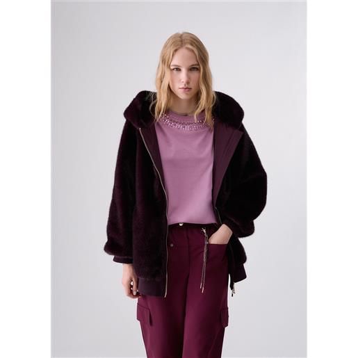 Liu jo giubbotto oversize in teddy, melanzana