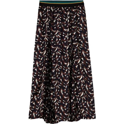 Plan C gonna midi plissettata con stampa astratta - nero