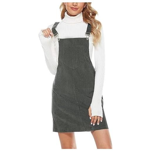 Dasongff - abito in velluto a coste da donna, salopette, casual, combinazioni e combishorts, elegante, tinta unita, con bretelle regolabili e tasche, salopette con gonna a linea a, b1 grigio, xl