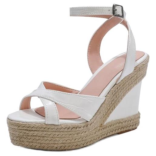 Gicoiz plateau espadrille zeppa donna peep toe sandali snakeskin estate moda strappy t bar alla schiava scarpe comodo bianco numero 38 eu-39cn