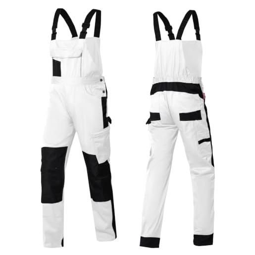 WORK IDEA salopette da lavoro elasticizzate da uomo con numerose tasche e tasche per attrezzi, bianco, 56