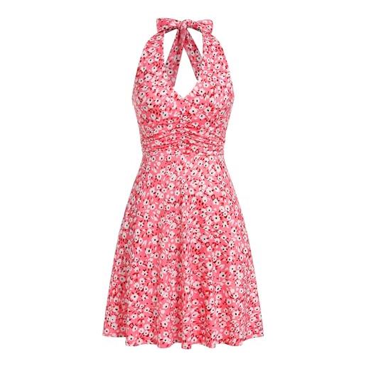 IDOPIP abito da cocktail da donna, senza maniche, con scollo a v, con scollo a v, linea ad a, elegante, da sera, per matrimoni, feste, vacanze, colore: rosa. , s