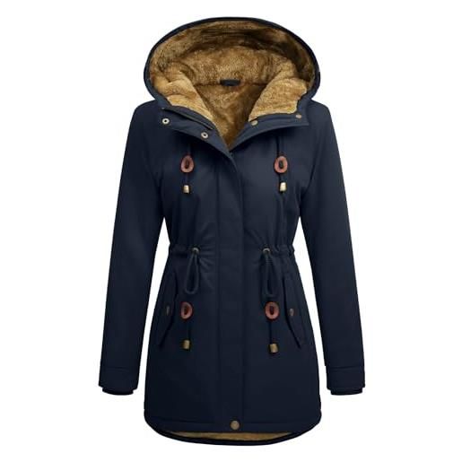 Vancavoo parka donna invernale giubbotto con fodera in pile caldo giacca | parka caldo con cappuccio, vita regolabile, polsini a coste, tasche oblique, zip e bottoni automatici