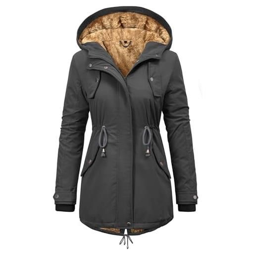 Vancavoo parka donna invernale con cappuccio giacca imbottita calda | cappotto con fodera in peluche, vita con coulisse, polsini a coste, tasche e spacco posteriore