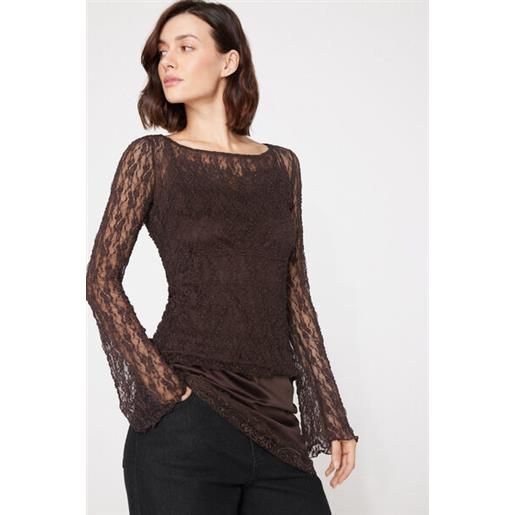 Tezenis maglia manica lunga ampia in pizzo donna marrone