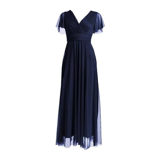 VALORIALUXE abito lungo elegante donna con maniche volant e scollo a v - vestito da cerimonia made in italy