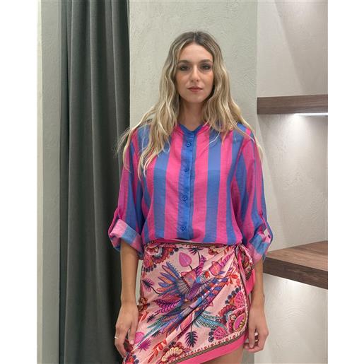 HAVEONE camicia rigata alla coreana;HAVEONE, fucsia-blu