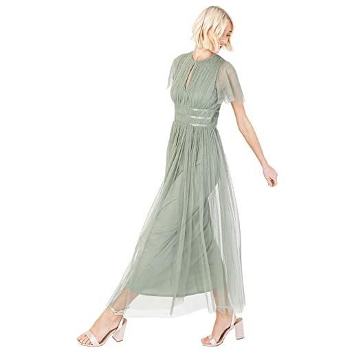 Anaya with Love ladies midaxi dress for women high waist keyhole short flutter sleeve crew neckline for wedding guest bridesmaids prom, vestito donna, frosty green, 