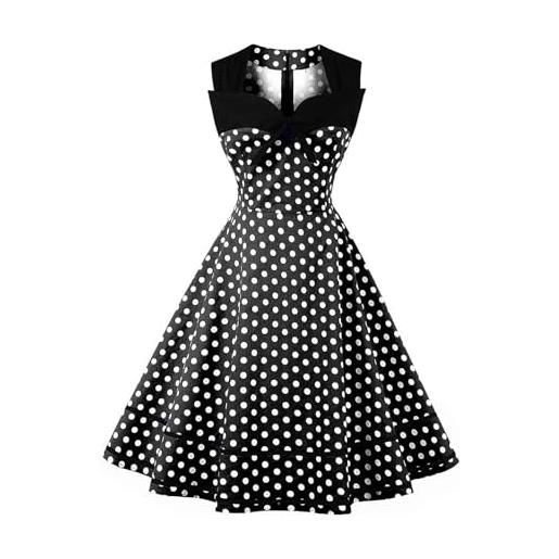 AXOE donna abito vintage anni 50 elegante con fiocco rockabilly cotone senza maniche per festa cerimonia