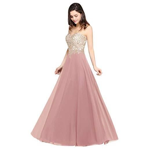 Misshow - vestito da sera chic lungo con applique floreale traforata in mussola rose profond 44