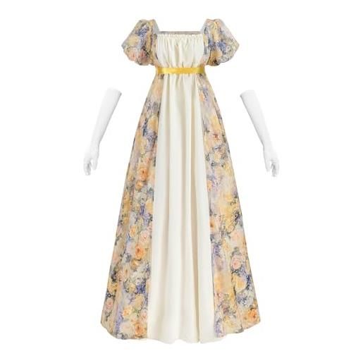 CR ROLECOS abiti del xix secolo stile regency abiti impero costume vittoriano per matrimonio tè party con guanti abito impero a vita alta, xl