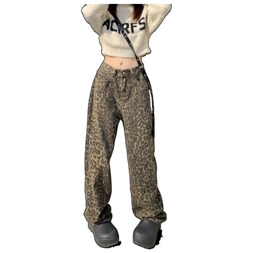 Vagbalena pantaloni y2k per ragazze jeans leopardati pantaloni con stampa leopardata jeans dritti jeans larghi pantaloni lavati a gamba larga da donna leopardati